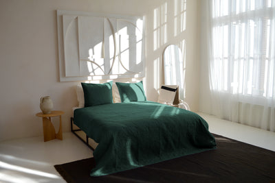 Bedsprei incl. 2 kussenslopen - Dark Green - Flowers