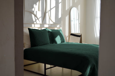 Bedsprei incl. 2 kussenslopen - Dark Green - Flowers