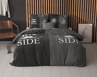 His and Her Side Dekbedovertrek Micropercal - Zwart