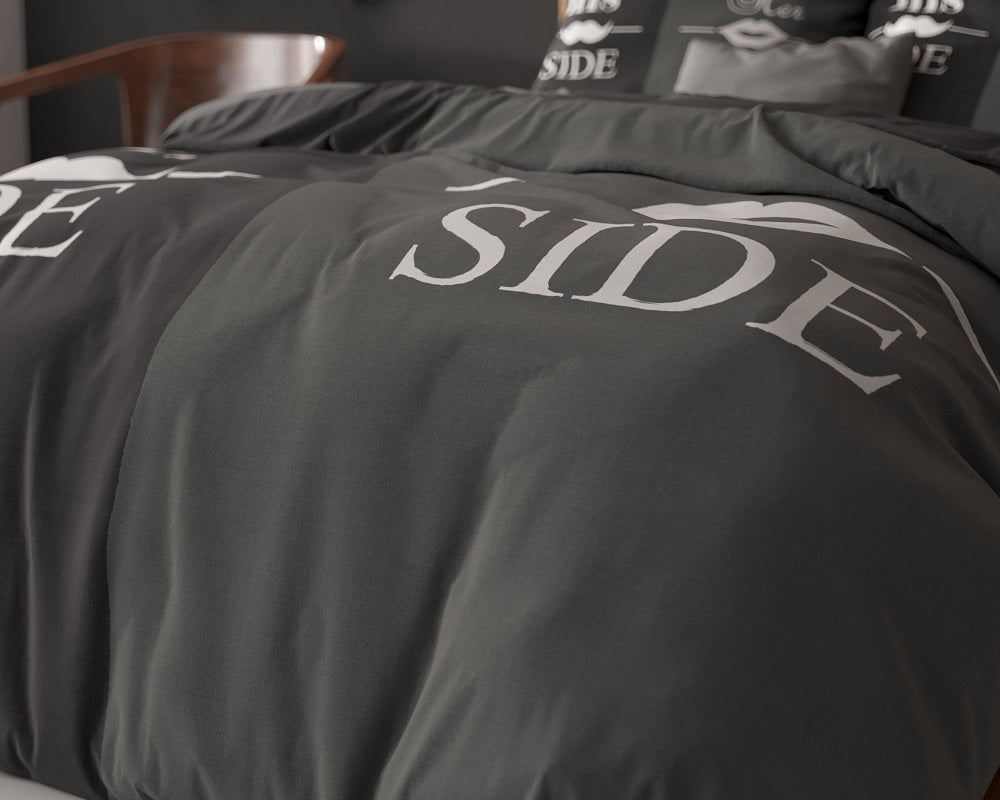 His and Her Side Dekbedovertrek Micropercal - Zwart
