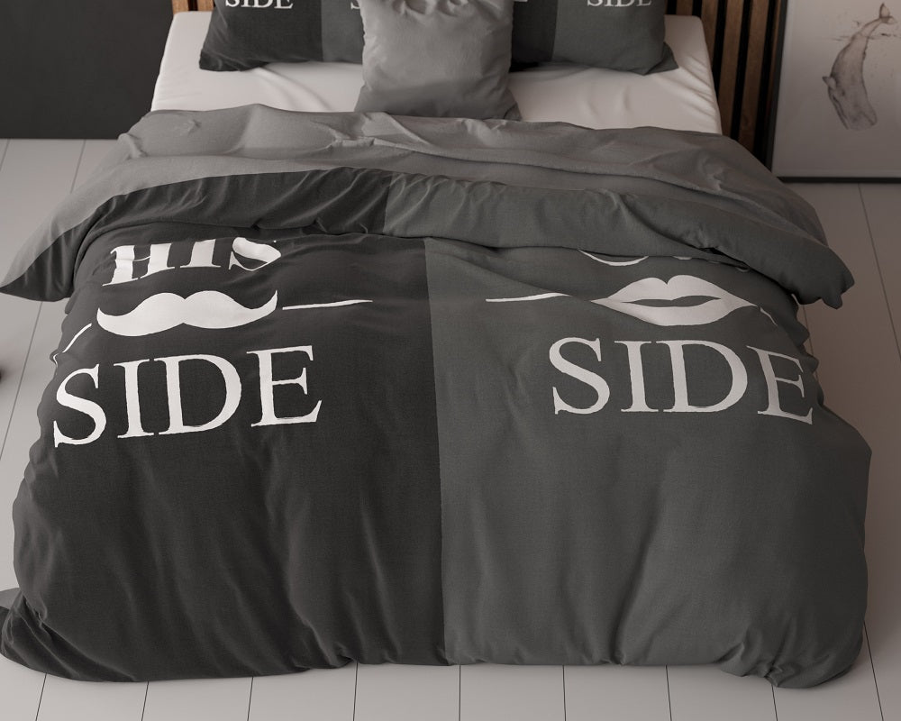 His and Her Side Dekbedovertrek Micropercal - Zwart