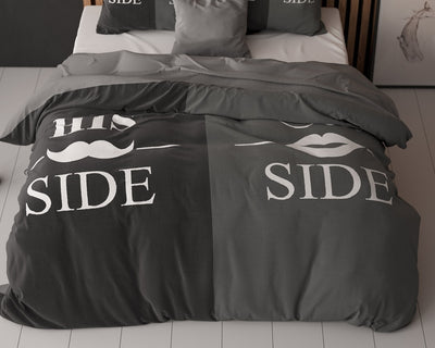 His and Her Side Dekbedovertrek Micropercal - Zwart