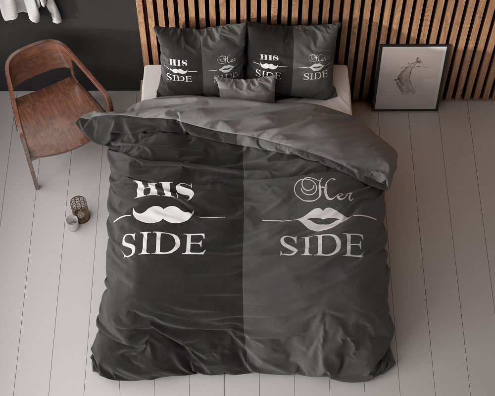 His and Her Side Dekbedovertrek Micropercal - Zwart