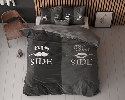 His and Her Side Dekbedovertrek Micropercal - Zwart
