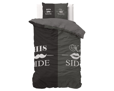 His and Her Side Dekbedovertrek Micropercal - Zwart