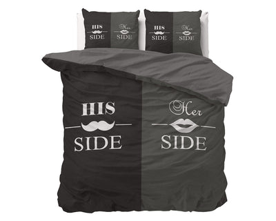 His and Her Side Dekbedovertrek Micropercal - Zwart