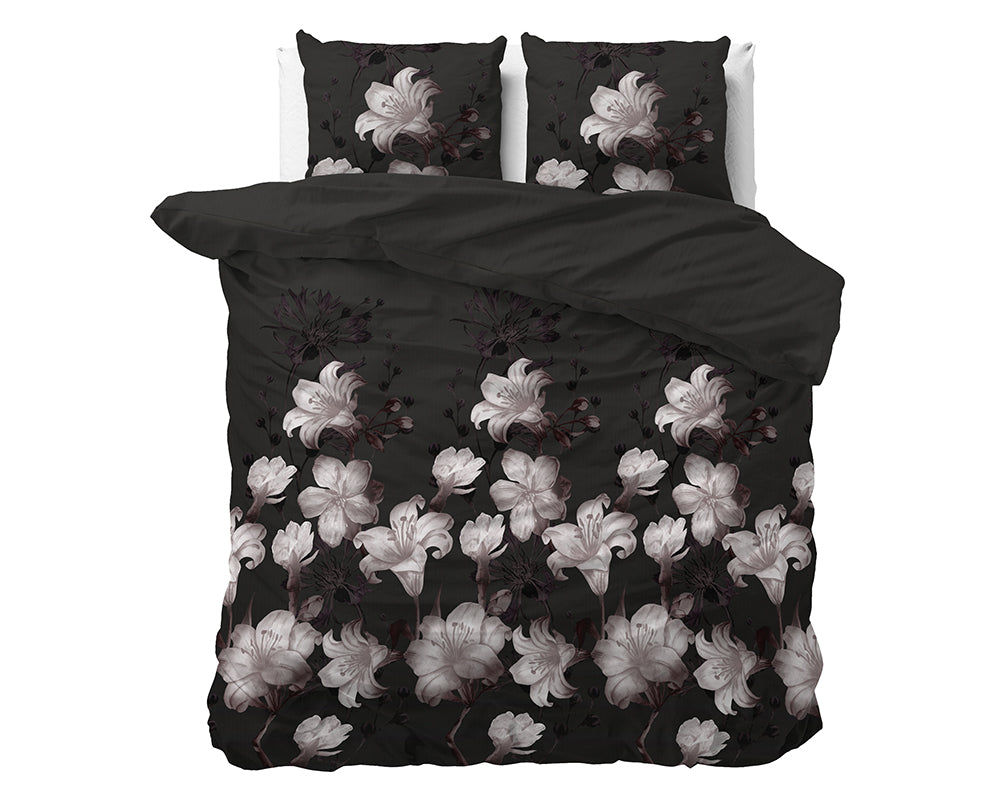 Elegance Dark Flower Dekbedovertrek - Katoen – Zwart