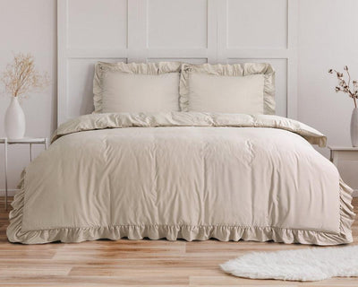 Ruffles Dekbedovertrek Micropercal - Taupe