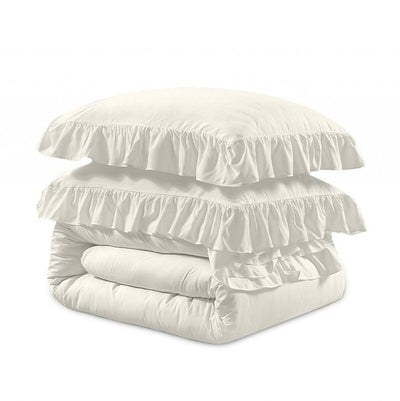 Ruffles Dekbedovertrek Micropercal - Crème