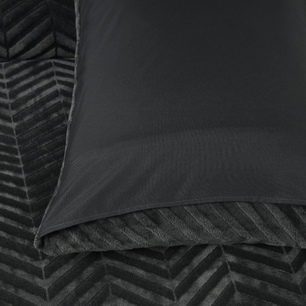 Chevron Teddy Dekbedovertrek - Antraciet