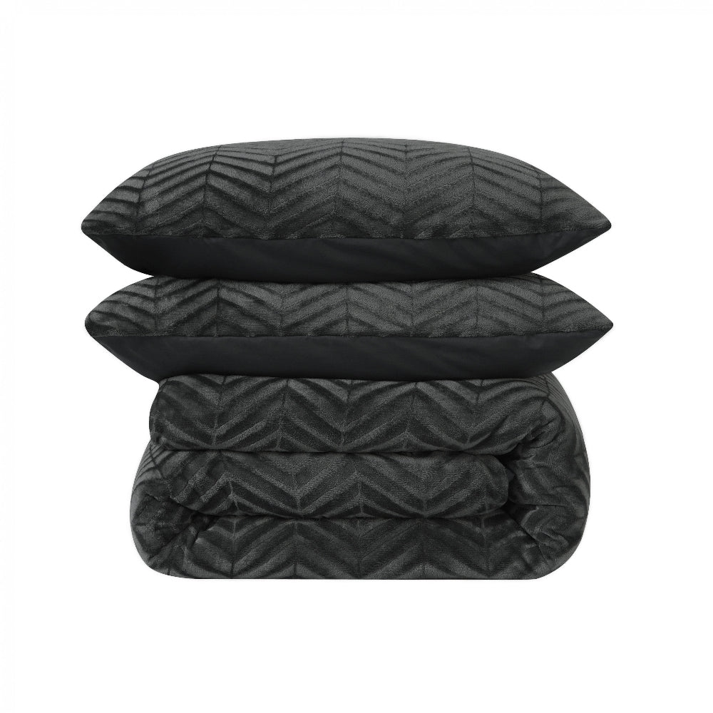 Chevron Teddy Dekbedovertrek - Antraciet