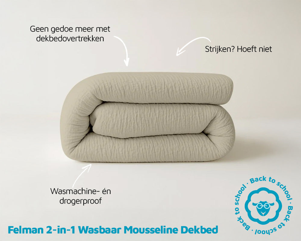 Felman Basic Bundle - Complete Slaapset met Off-White Mousseline Wasbaar Dekbed