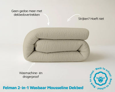 Felman Basic Bundle - Complete Slaapset met Off-White Mousseline Wasbaar Dekbed