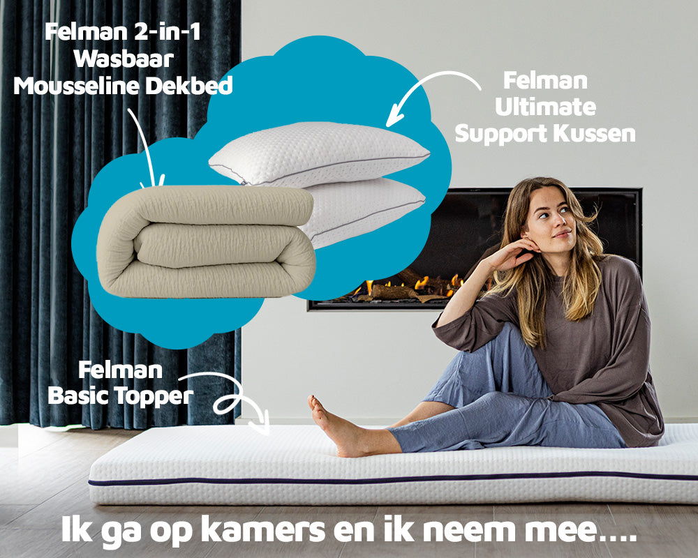 Felman Basic Bundle - Complete Slaapset met Off-White Mousseline Wasbaar Dekbed