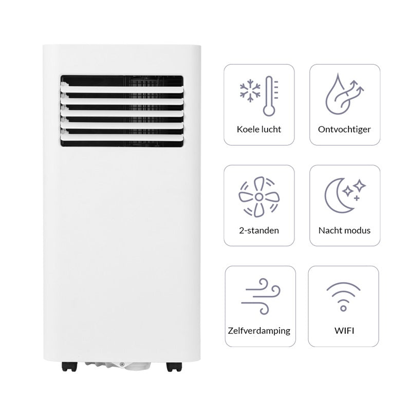 Verrijdbare airco 7000BTU met Wifi-connectie & timerfunctie