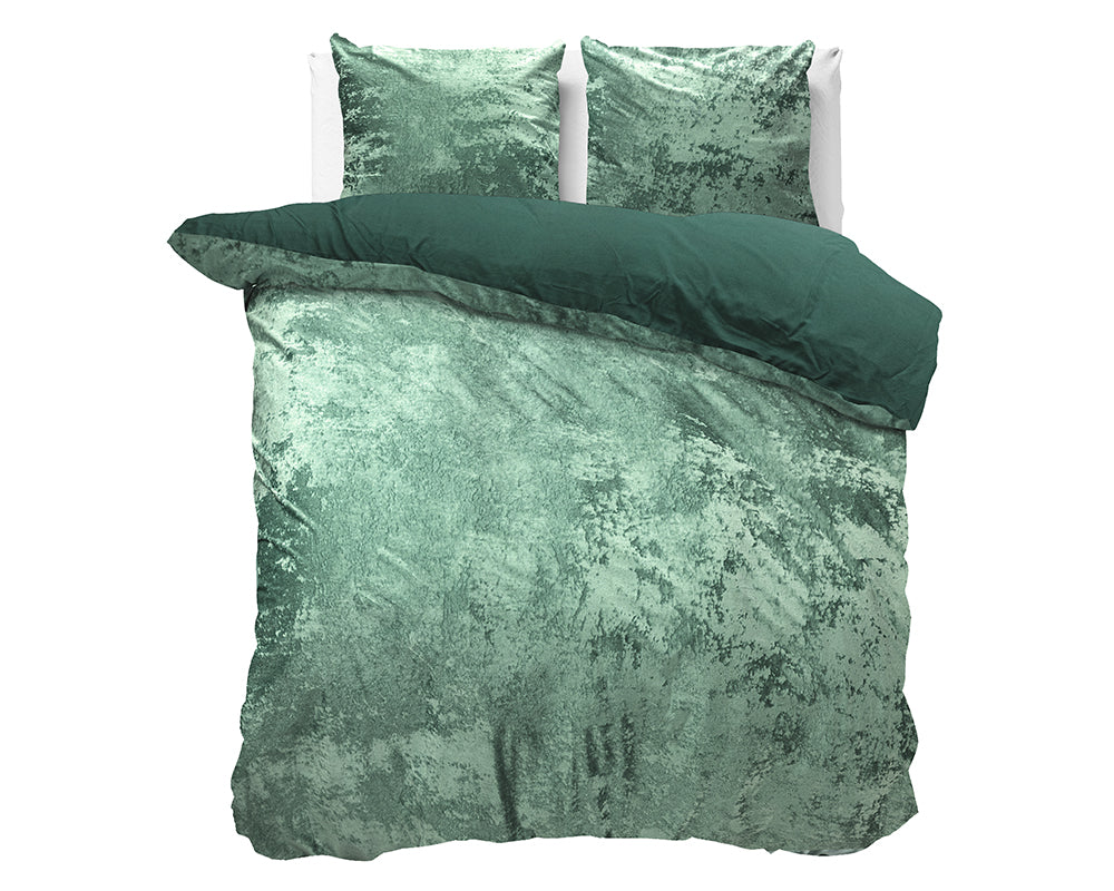 Crushed Velvet Dekbedovertrek - Katoen - Bottle Green