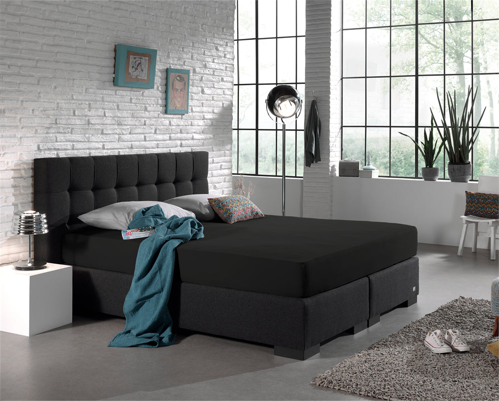 Hoeslaken Dubbel Jersey - Zwart - Budget-Bed.nl