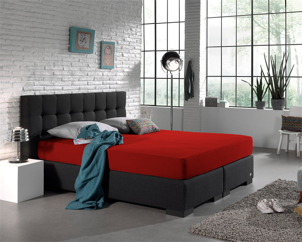 Hoeslaken Dubbel Jersey - Rood - Budget-Bed.nl