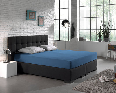 Hoeslaken Dubbel Jersey - Blauw - Budget-Bed.nl