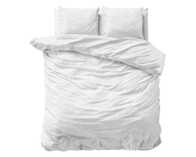 Stone Washed Dekbedovertrek Micropercal - Wit
