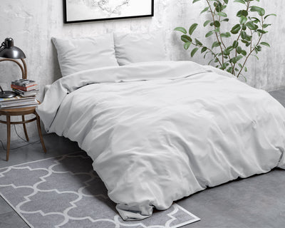 Stone Washed Dekbedovertrek Micropercal - Wit