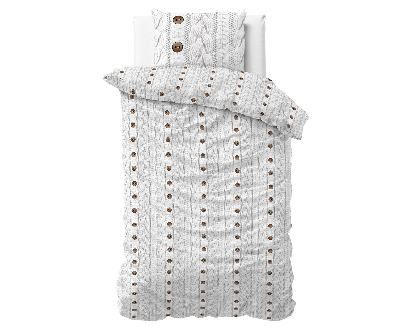 Knit Buttons Dekbedovertrek Flanel - Wit