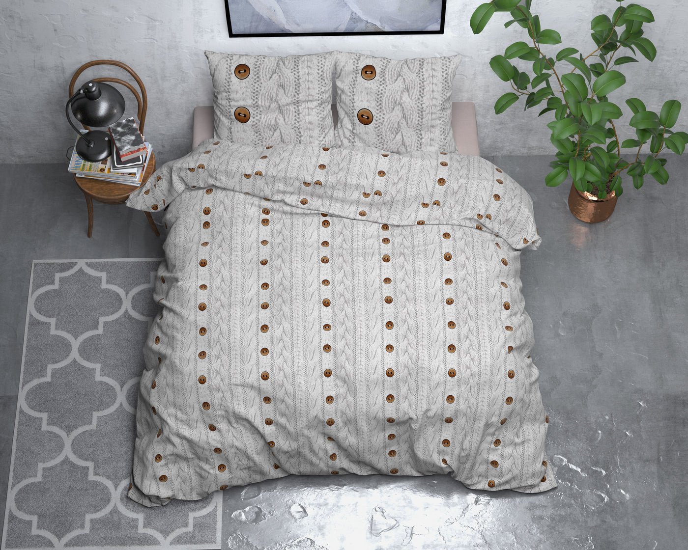 Knit Buttons Dekbedovertrek Flanel - Wit