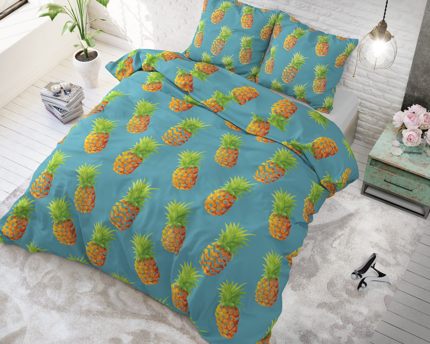 Pineapples Dekbedovertrek Katoen - Blauw
