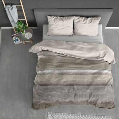 Stone Stripe Dekbedovertrek Flanel - Taupe