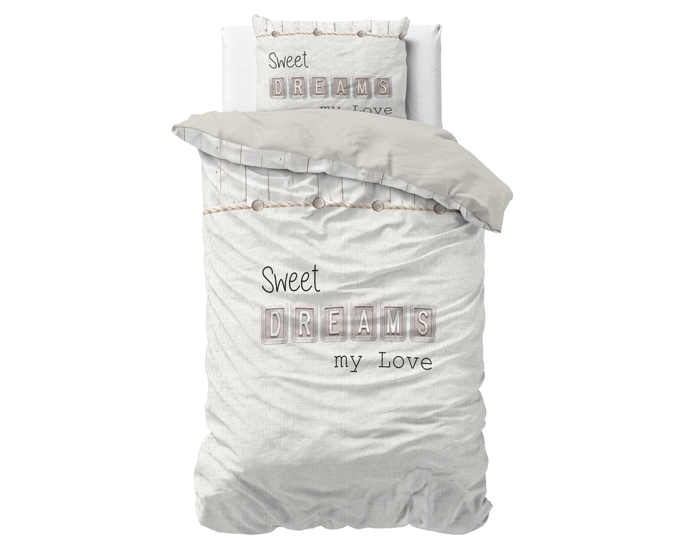 Sweet dreams love Dekbedovertrek Katoen - Creme - Budget-Bed.nl