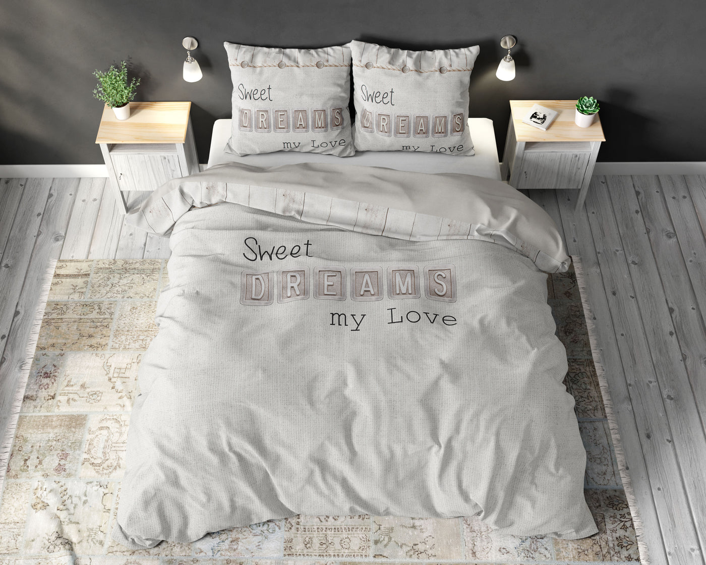 Sweet dreams love Dekbedovertrek Katoen - Creme - Budget-Bed.nl