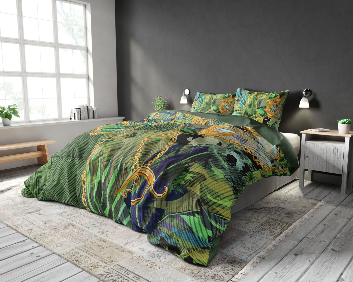 Jini Dekbedovertrek Katoen - Groen - Budget-Bed.nl