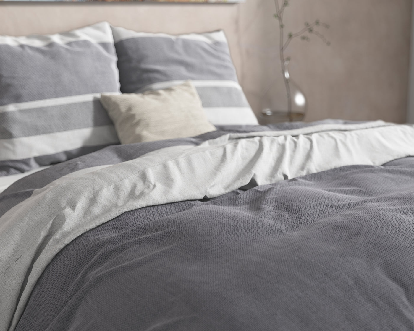 Skylar Dekbedovertrek Flanel - Antraciet - Budget-Bed.nl