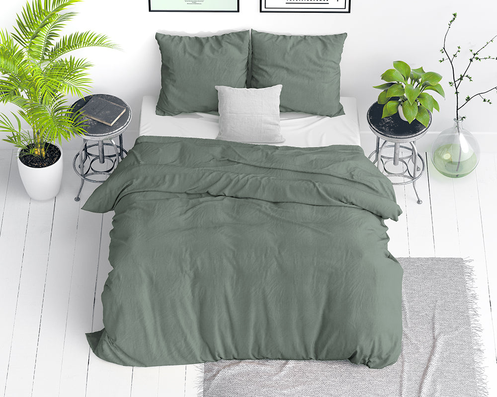 Stone Washed dekbedovertrek 100% Katoen - Groen - Budget-Bed.nl